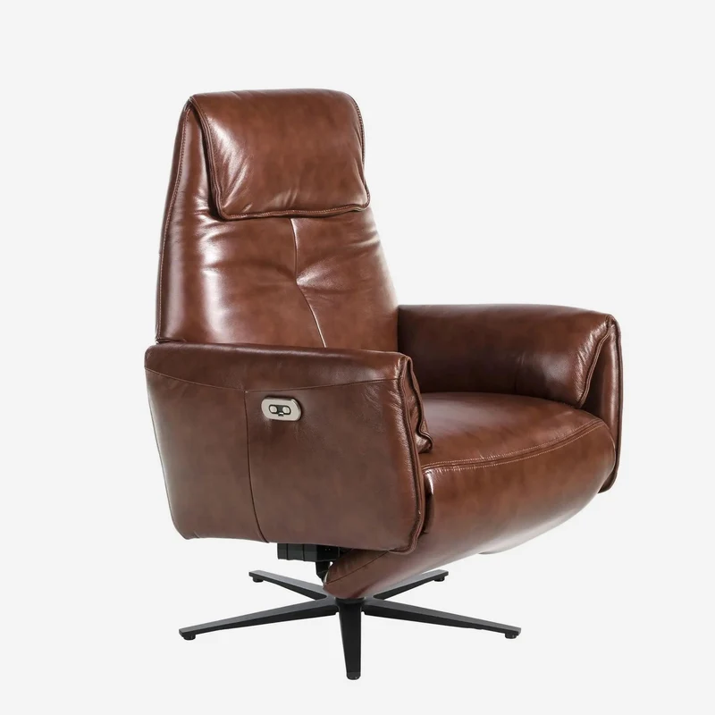 Chocolate brown leather swivel relax armchair
