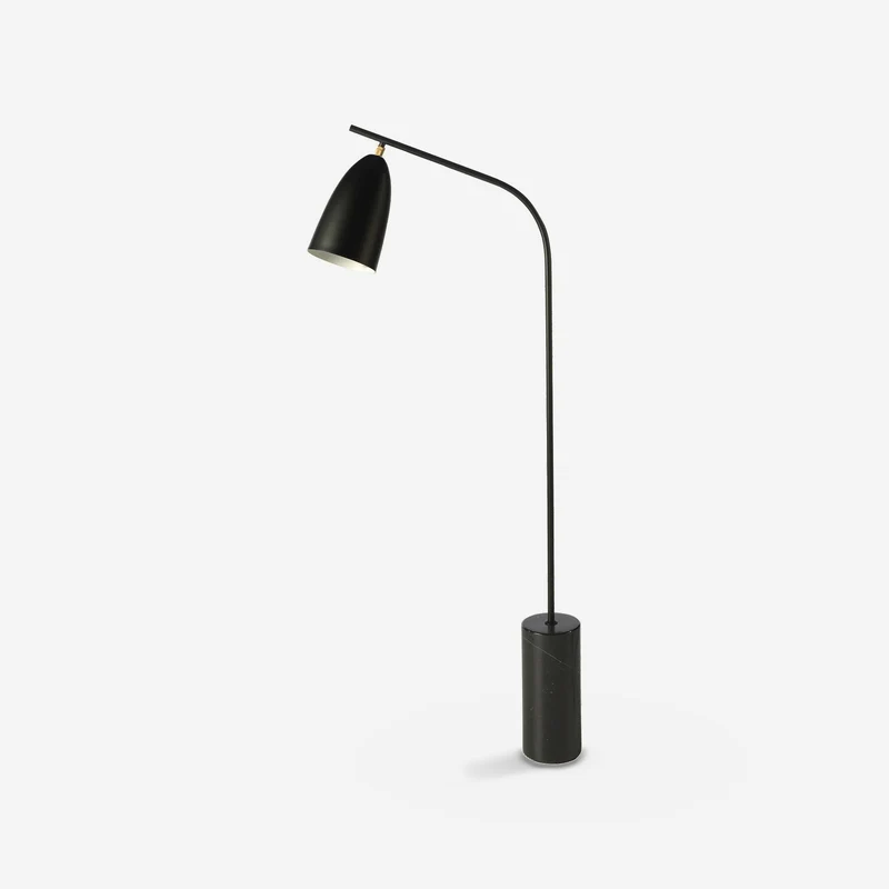 Black marble and black steel floor lamp