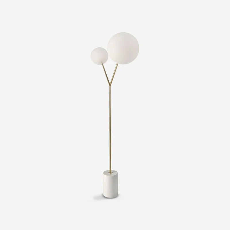 Floor lamp in white marble, gold-plated steel and white glass