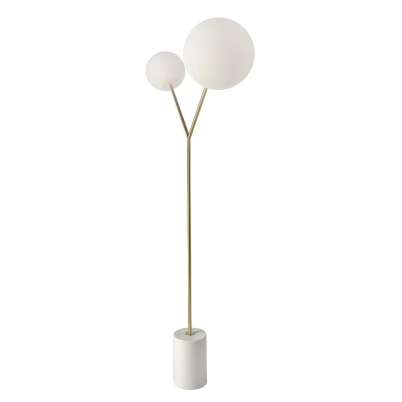 Floor lamp in white marble, gold-plated steel and white glass