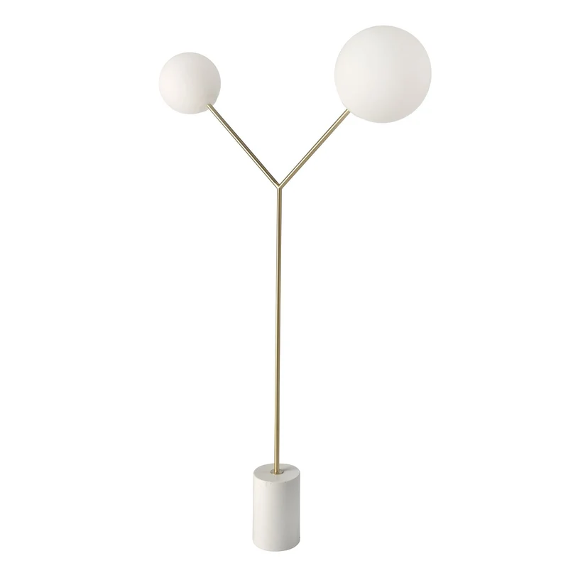 Floor lamp in white marble, gold-plated steel and white glass