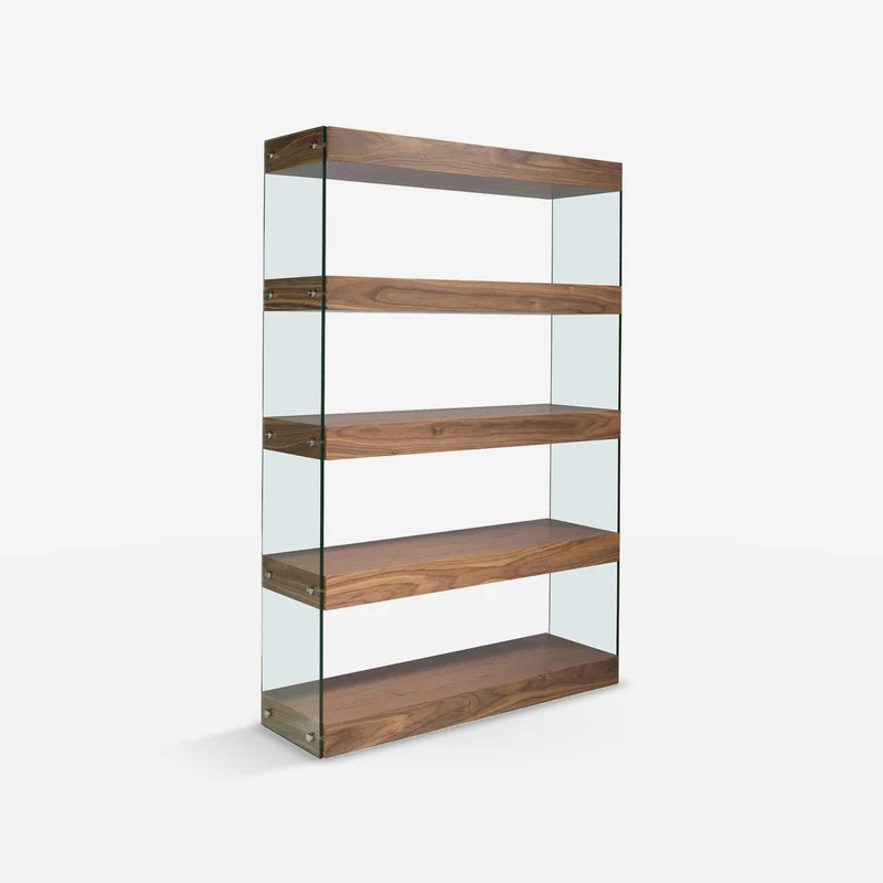 Walnut and glass shelving