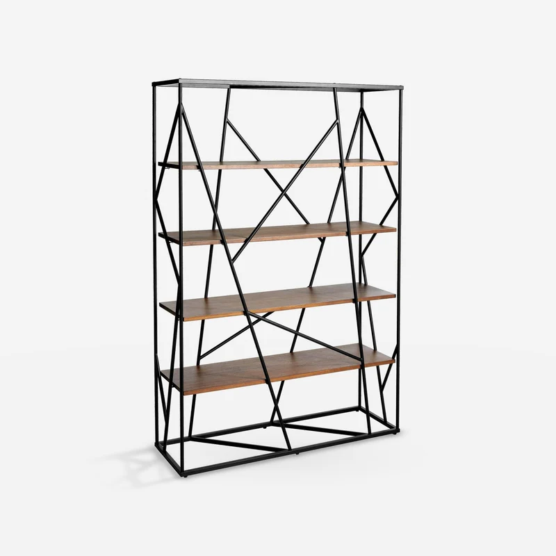 Walnut and black steel shelving