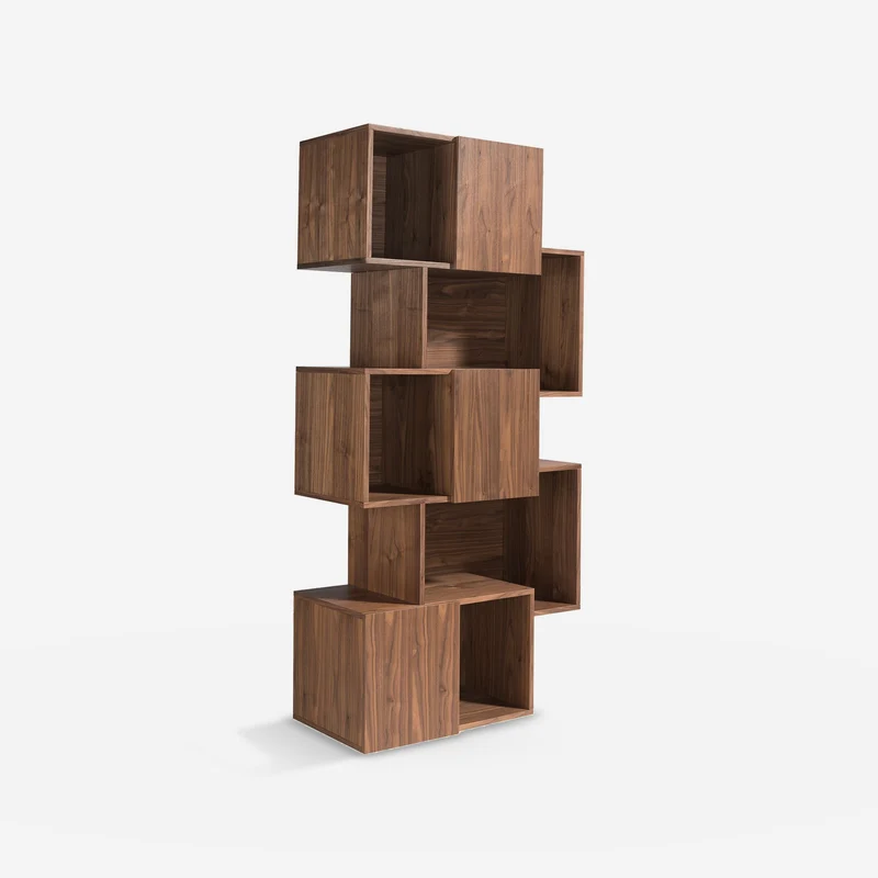 Walnut wood shelving unit with doors