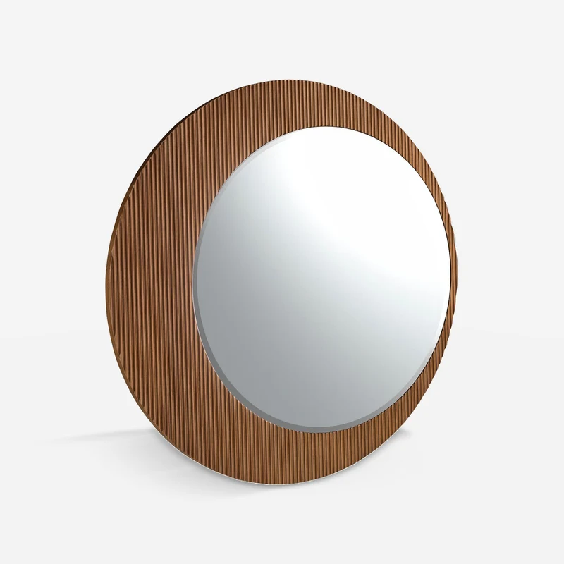 Round walnut wall mirror