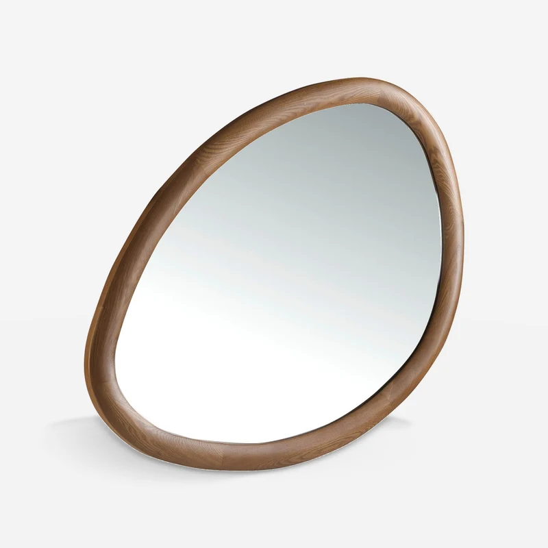Organic shaped walnut wall mirror