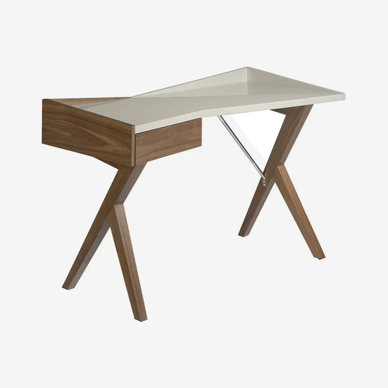 Walnut desk with neutral light grey wood top