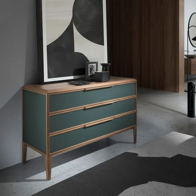 Dark green and walnut PVC chest of drawers
