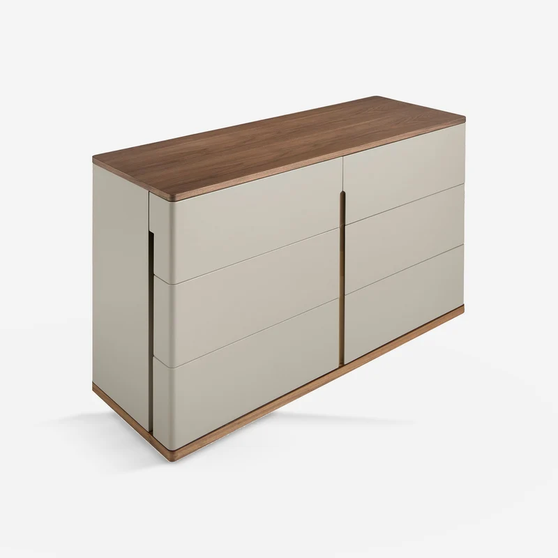 Grey and walnut wood chest of drawers