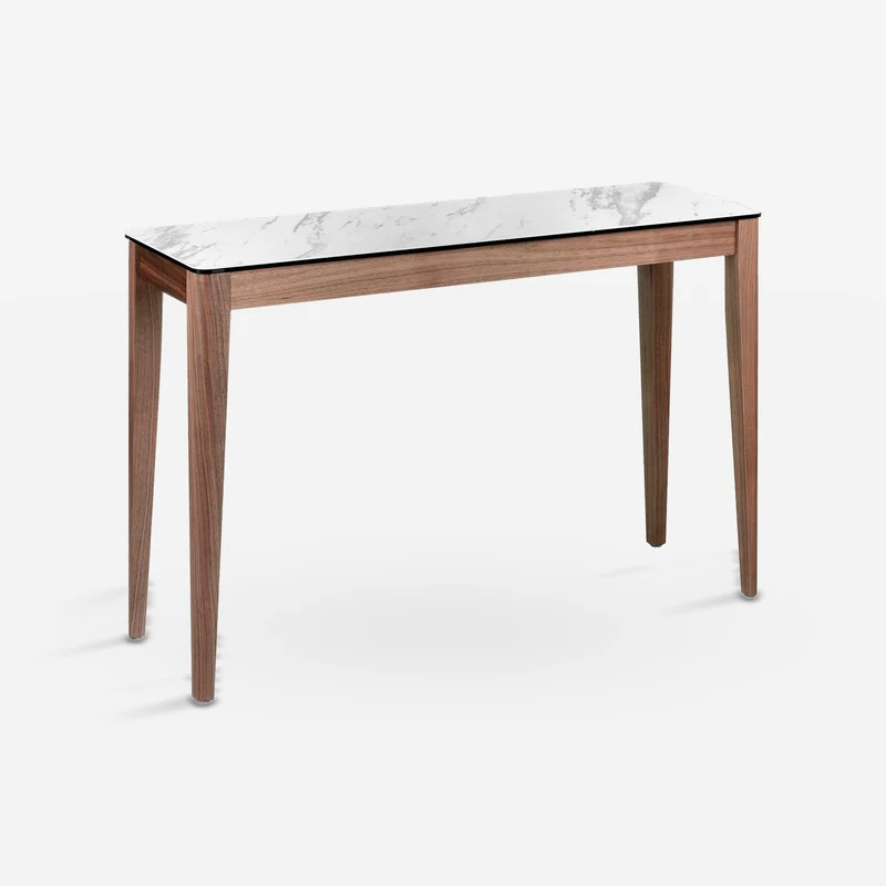Rectangular console in porcelain marble and walnut