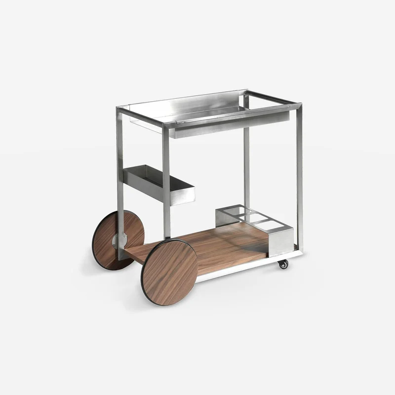 Minibar trolley in steel and walnut