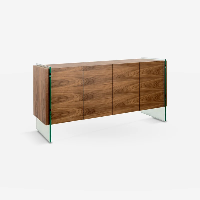 Walnut and tempered glass sideboard