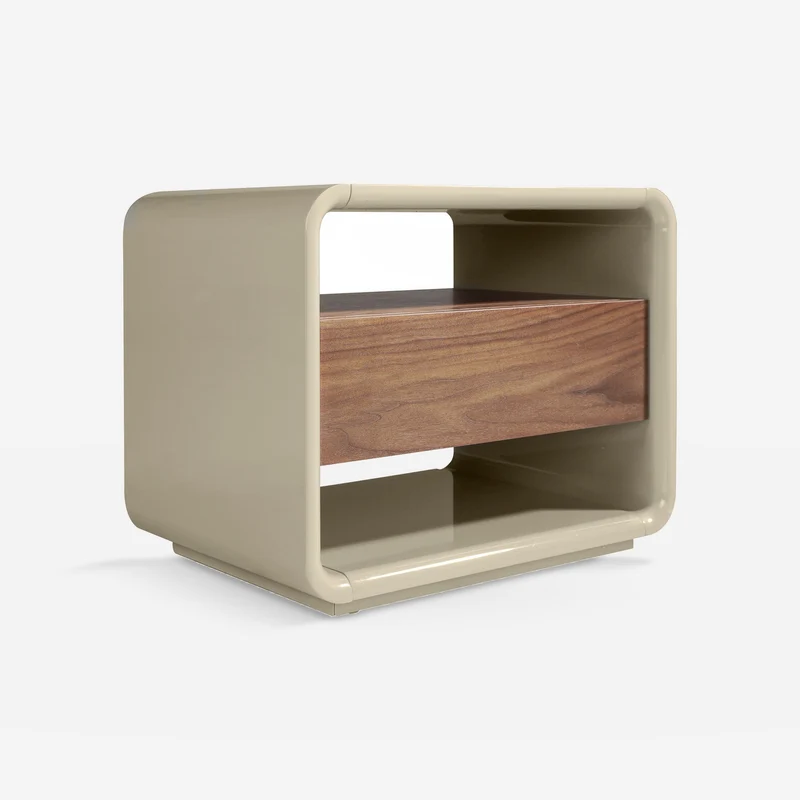Walnut and light grey wood nightstand