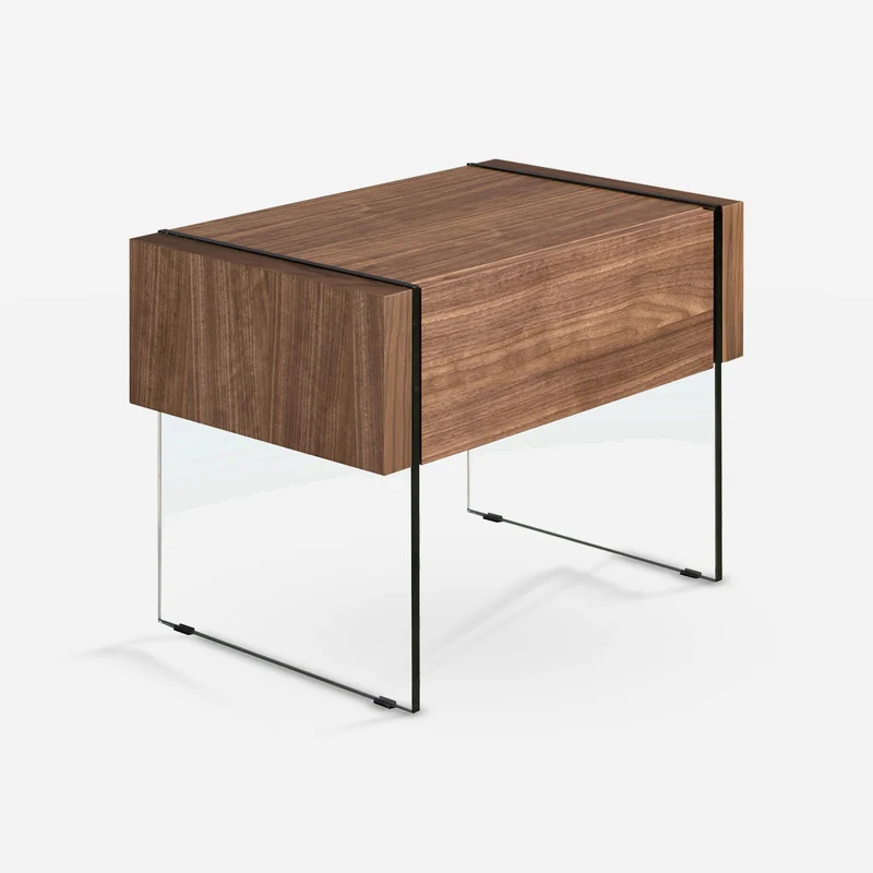 Walnut and tempered glass nightstand