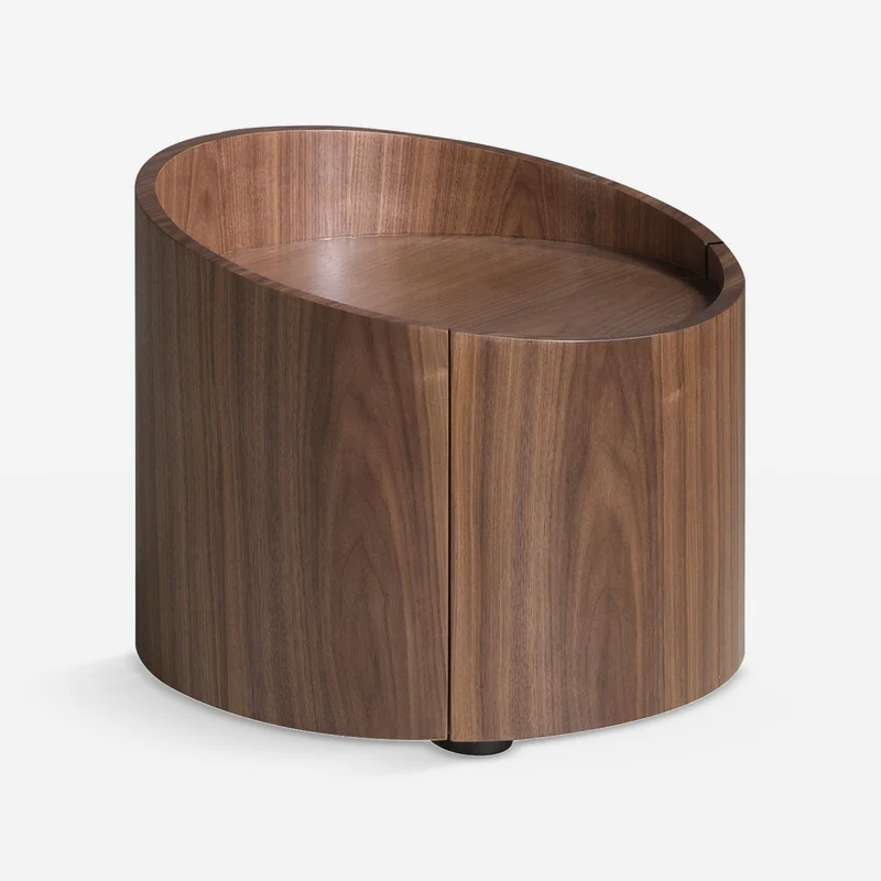 Circular walnut nightstand