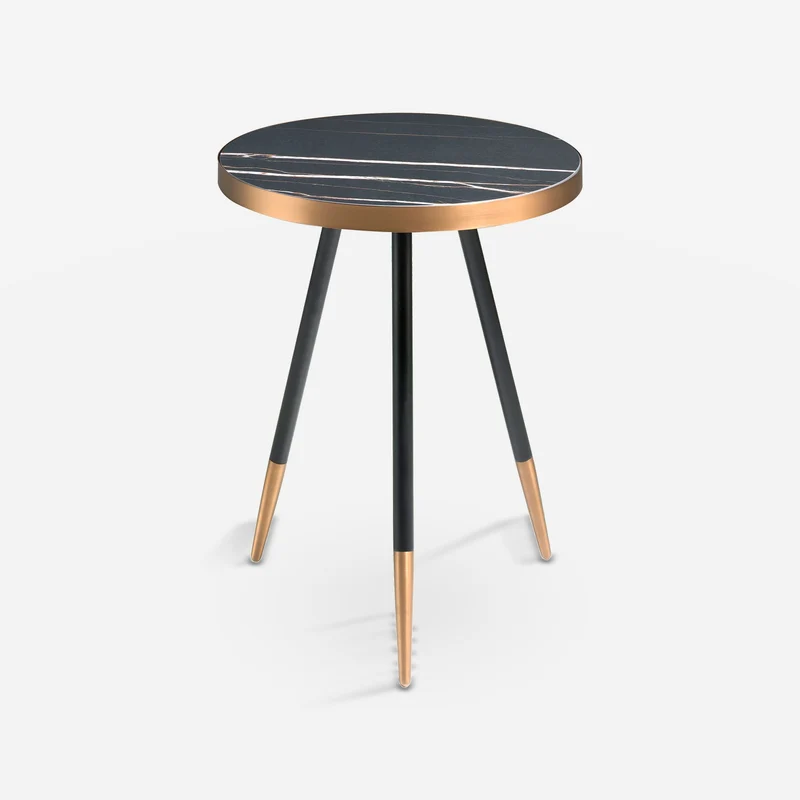 Round corner table in porcelain marble and black steel