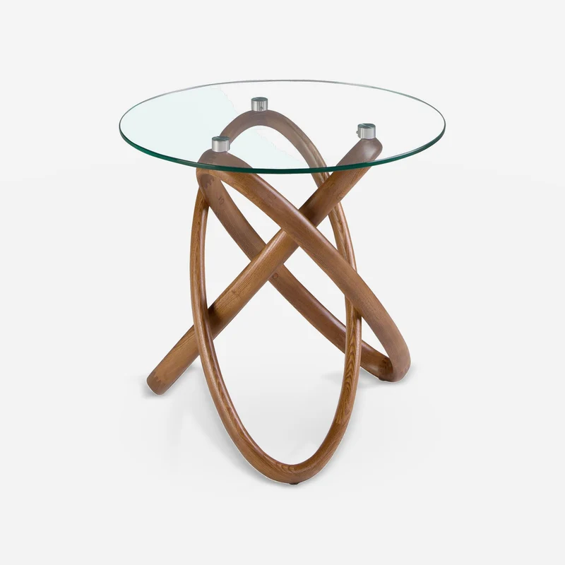 Round corner table with tempered glass and walnut