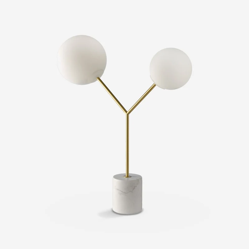 White marble, gold-plated steel and white glass table lamp