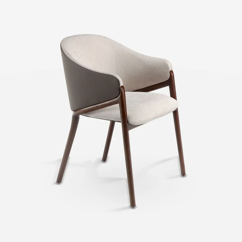Beige fabric chair with dark mink faux leather