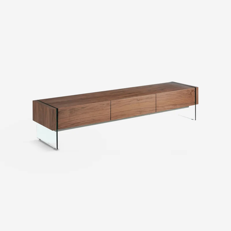 Walnut and tempered glass TV cabinet