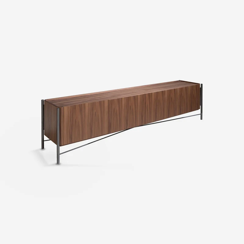 Walnut and dark steel TV cabinet