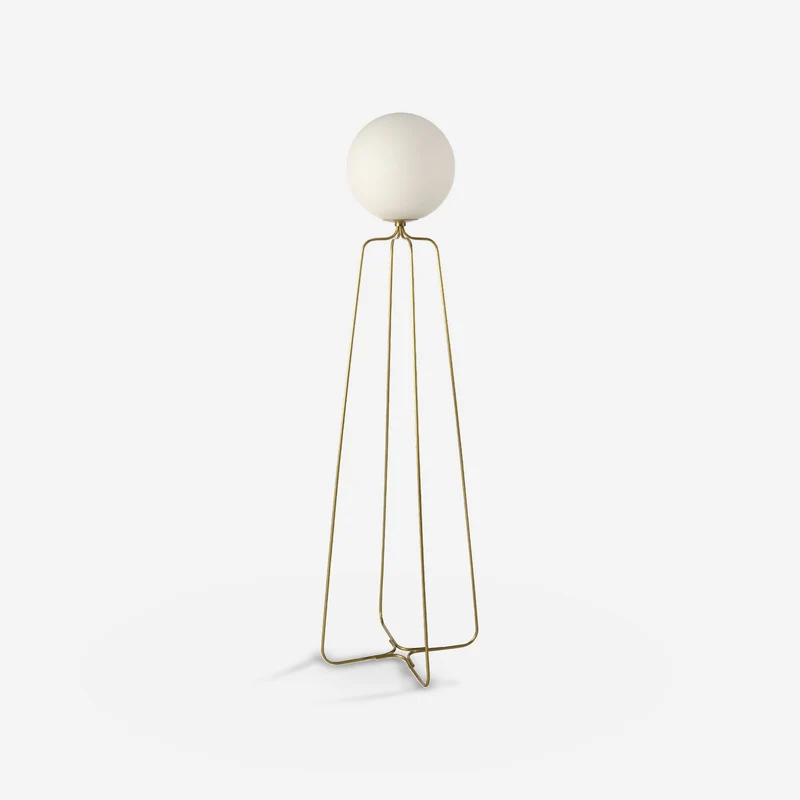Gold steel and white glass floor lamp